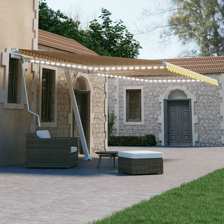 Vidaxl Luifel Automatik mit LED- und Windsensor 400x300 cm gelb und weiß