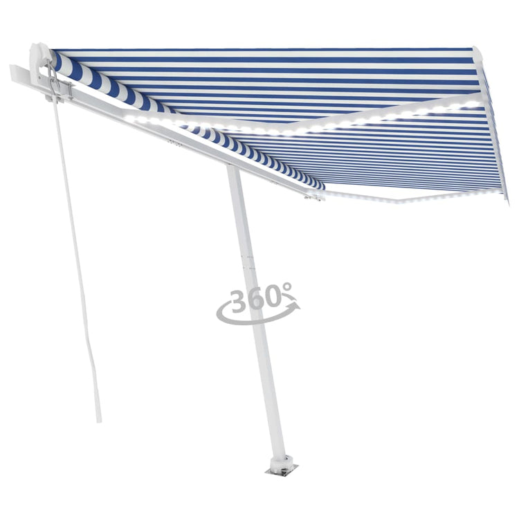 Vidaxl luifel manuell ausziehbar mit LED 450 x 300 cm blau und weiß