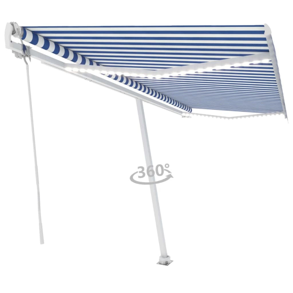 Vidaxl Luifel Automatik mit LED- und Windsensor 500x300 cm blau weiß