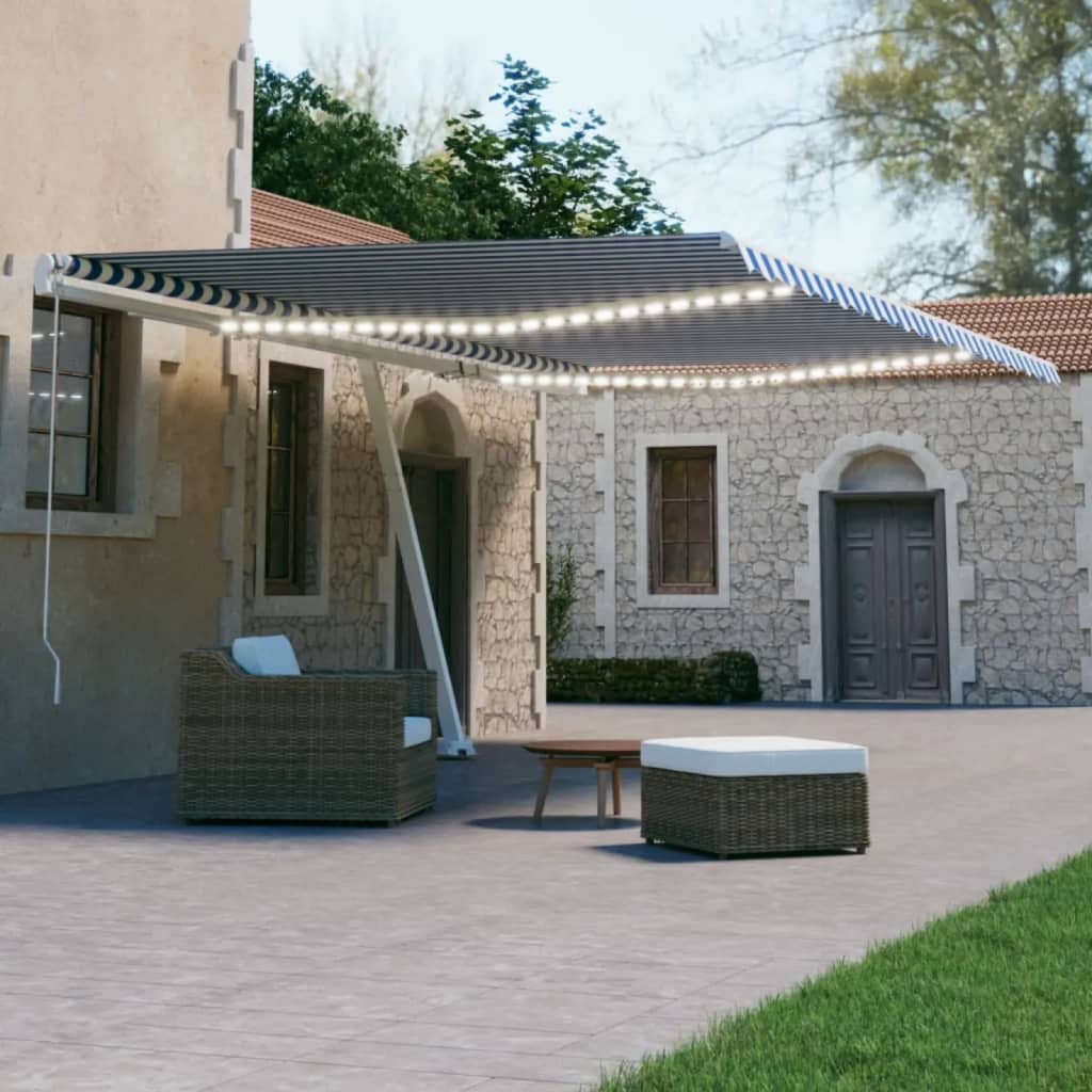 Vidaxl Luifel Automatik mit LED- und Windsensor 500x300 cm blau weiß