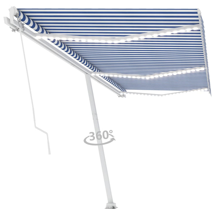 Vidaxl luifel manuell ausziehbar mit LED 600x300 cm blau und weiß