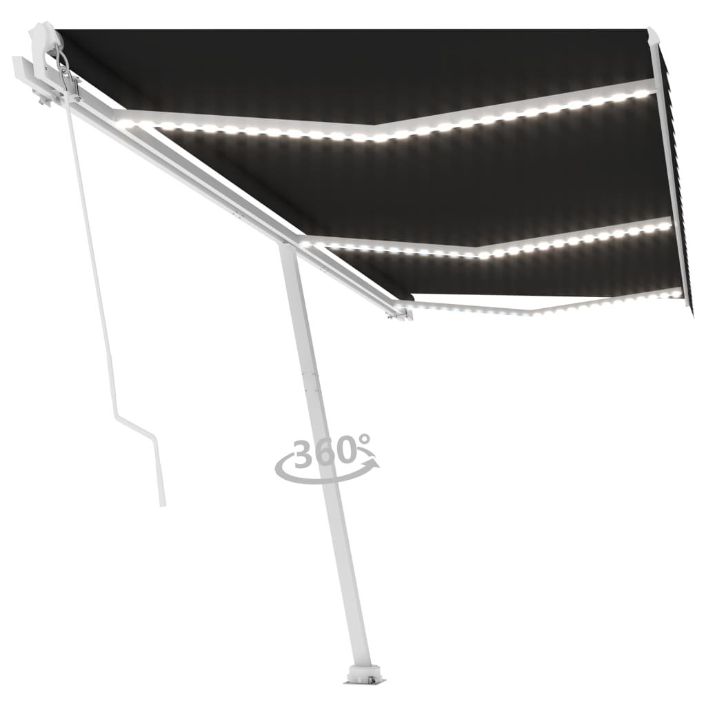 Vidaxl luifel manuell ausziehbar mit LED 600x300 cm Anthrazitfarbe
