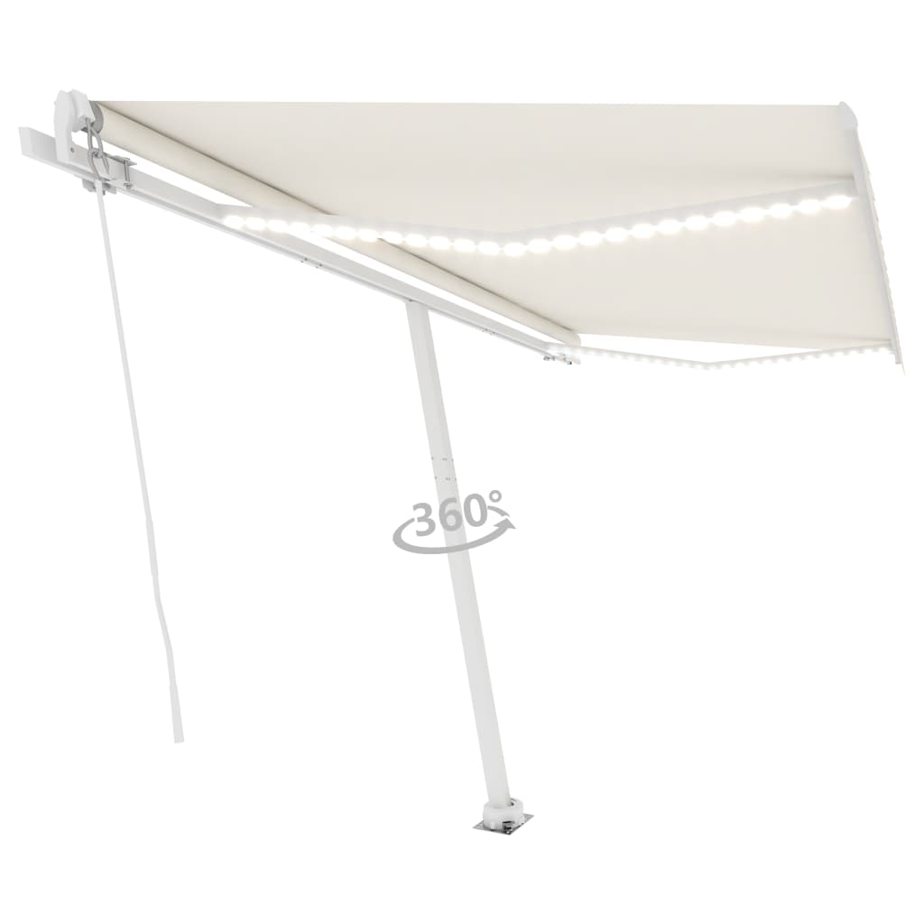 Vidaxl luifel manuell ausziehbar mit LED 400x350 cm cremefarben