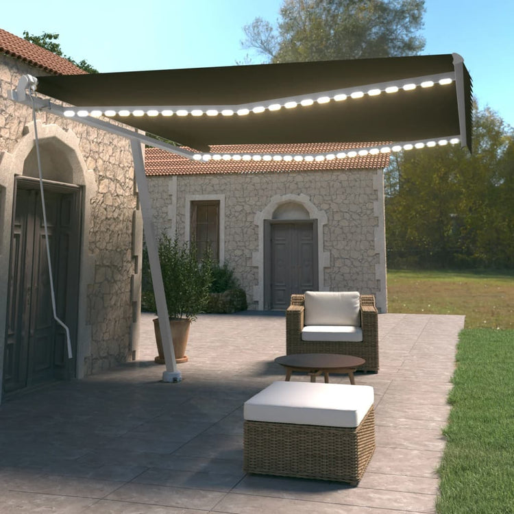 Vidaxl luifel manuell erweiterbar mit LED 400x350 cm Anthrazitfarbe