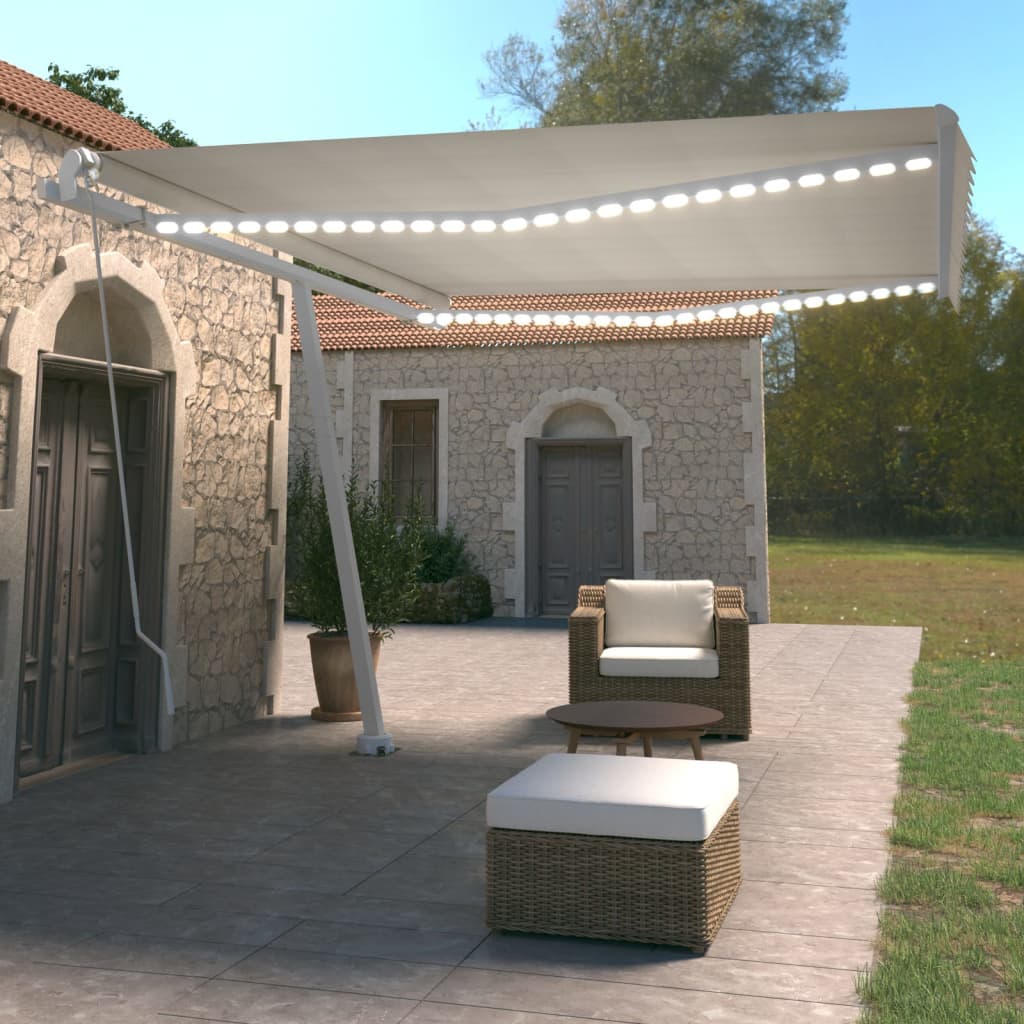 Vidaxl Luifel mit LED 450x350 cm cremefarbener Colored manuell ausziehbar