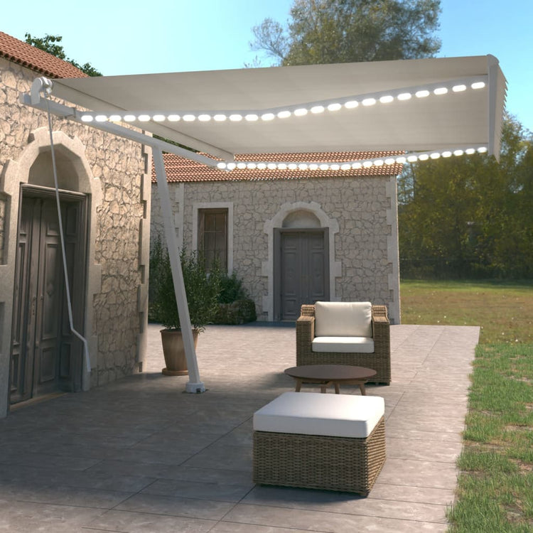 Vidaxl Luifel mit LED 450x350 cm cremefarbener Colored manuell ausziehbar