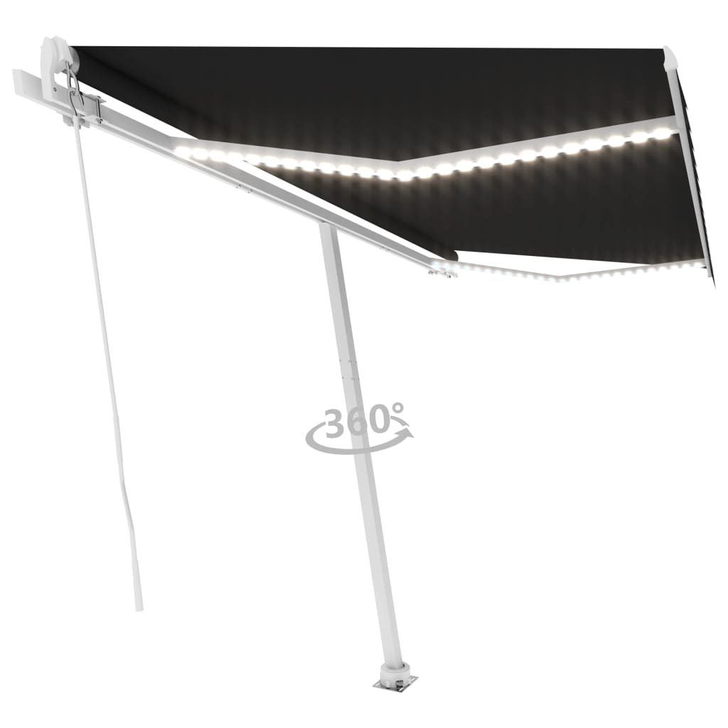 Vidaxl Luifel manuell ausziehbar mit LED 450x350 cm Anthrazitfarbe