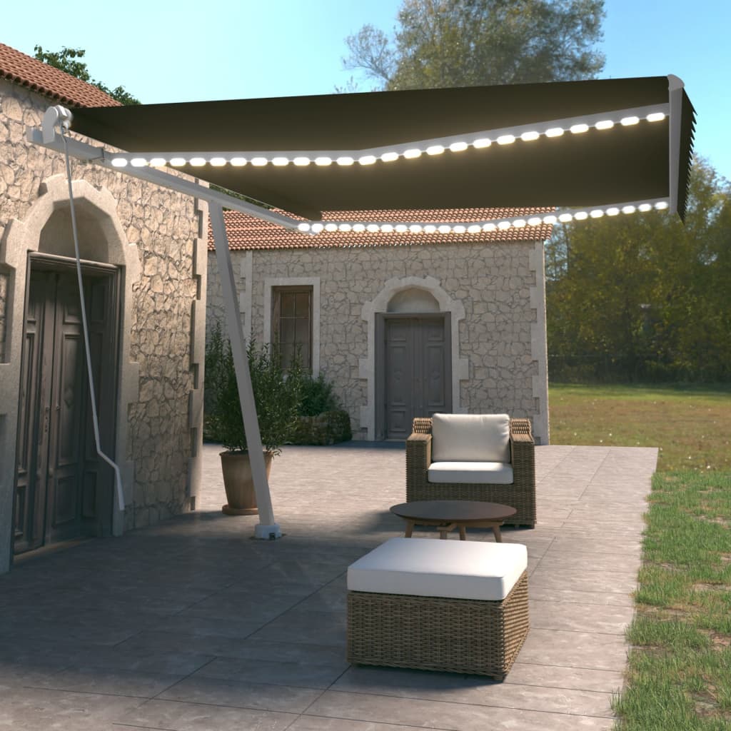 Vidaxl Luifel manuell ausziehbar mit LED 450x350 cm Anthrazitfarbe