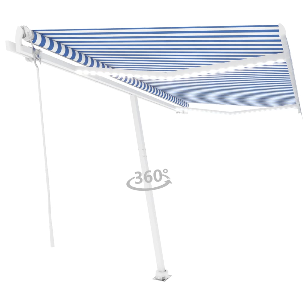 Vidaxl Luifel Automatik mit LED- und Windsensor 450x350 cm blau weiß
