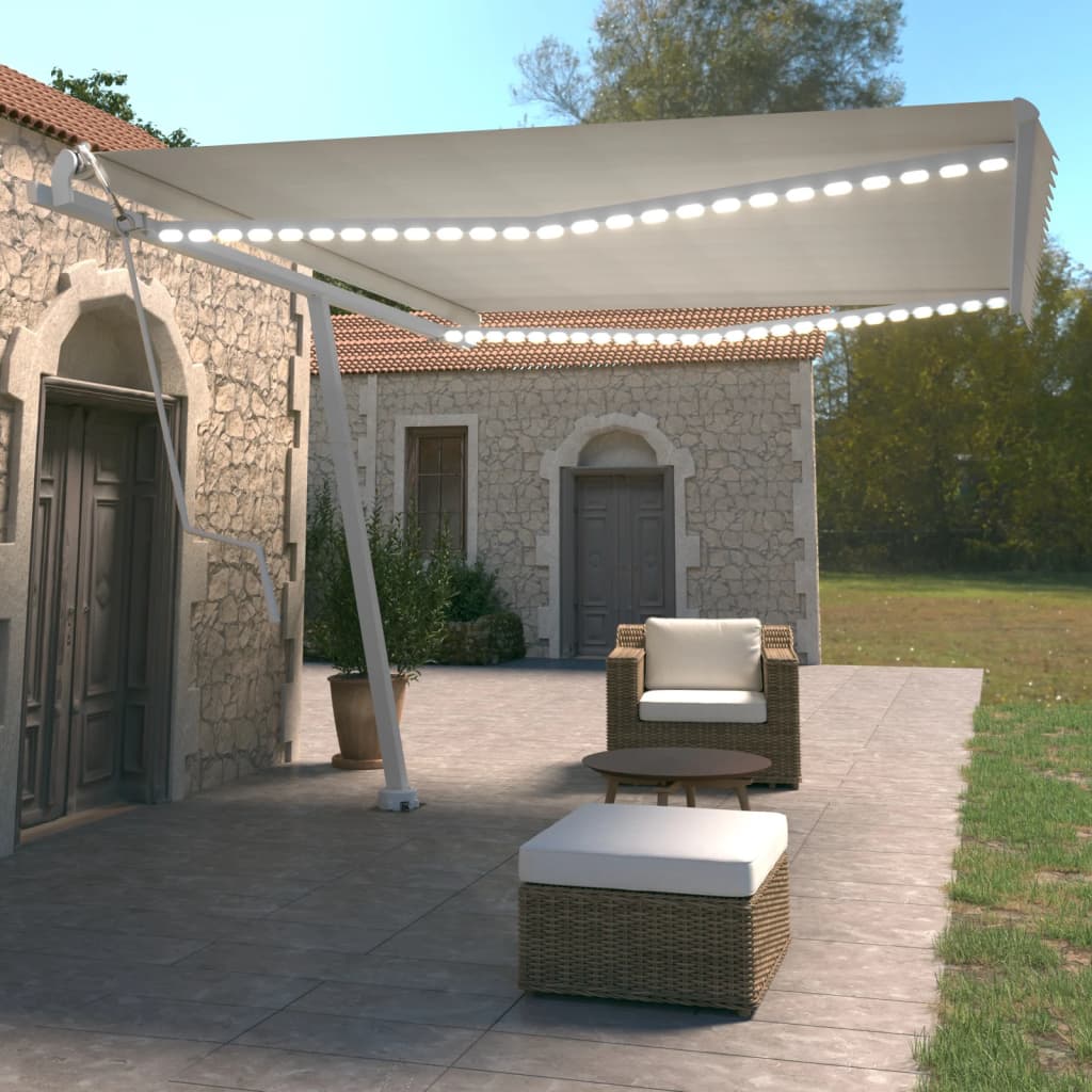Vidaxl Luifel Automatik mit LED- und Windsensor 450x350 cm Creme Farbe
