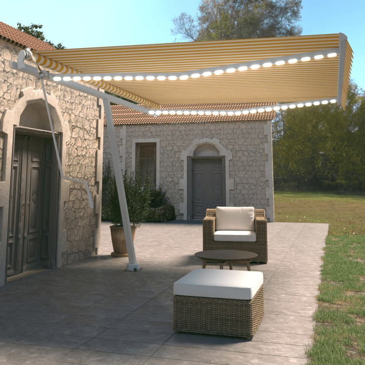 Vidaxl Luifel Automatik mit LED- und Windsensor 450x350 cm Gelb weiß