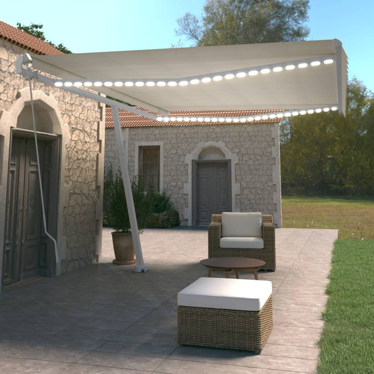Vidaxl luifel manuell ausziehbar mit LED 500x350 cm cremefarben