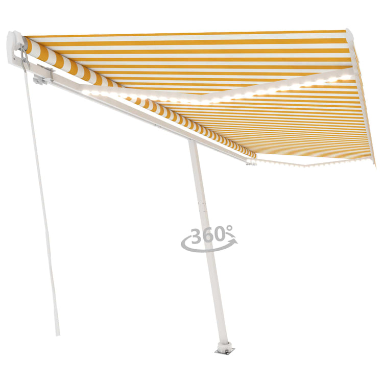 Vidaxl luifel manuell ausziehbar mit LED 500x350 cm gelb und weiß