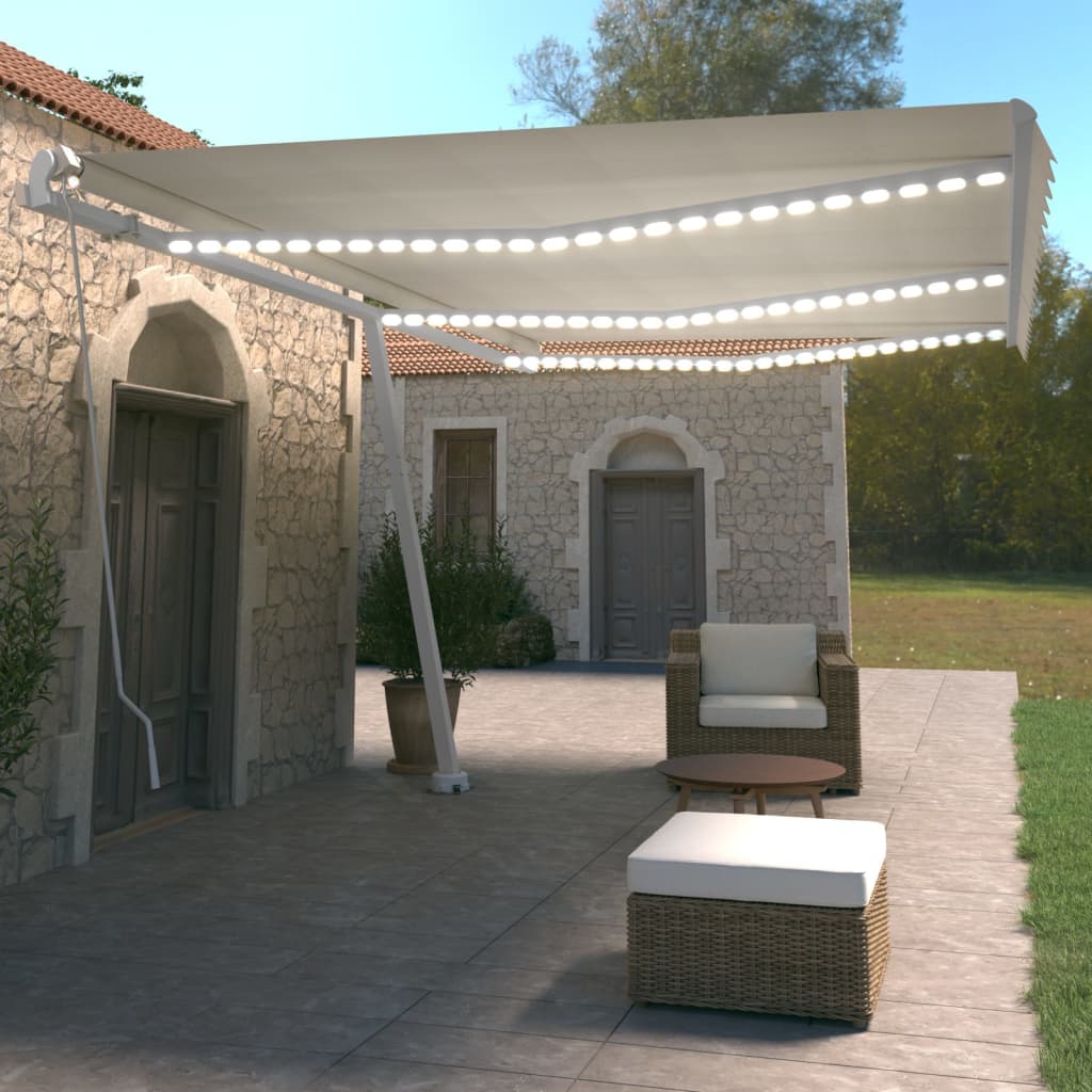 Vidaxl Luifel mit LED 600x350 cm cremefarbener geleitet