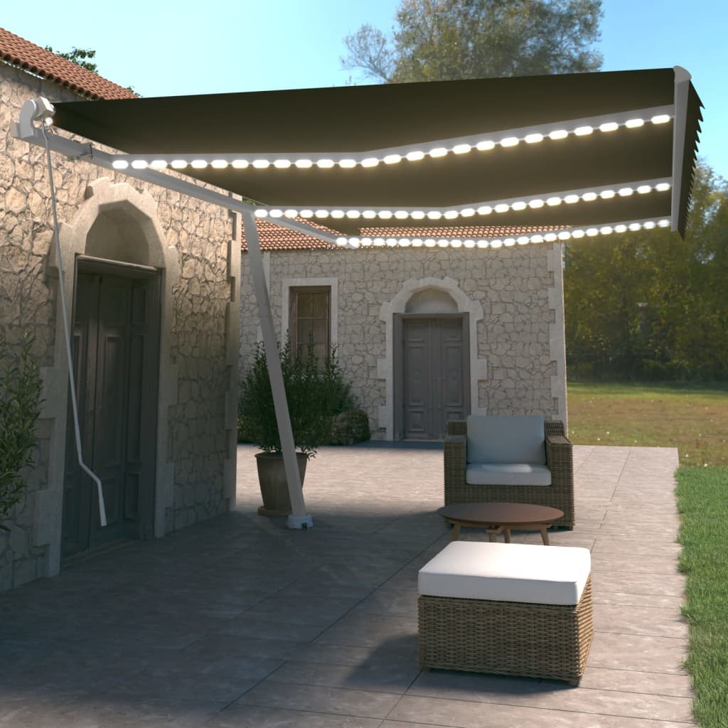Vidaxl Luifel manuell ausziehbar mit LED 600x350 cm Anthrazitfarbe