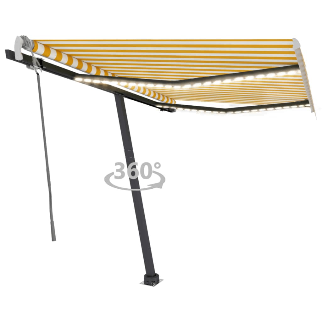 Vidaxl Luifel manuell ausziehbar mit LED 300x250 cm gelb und weiß