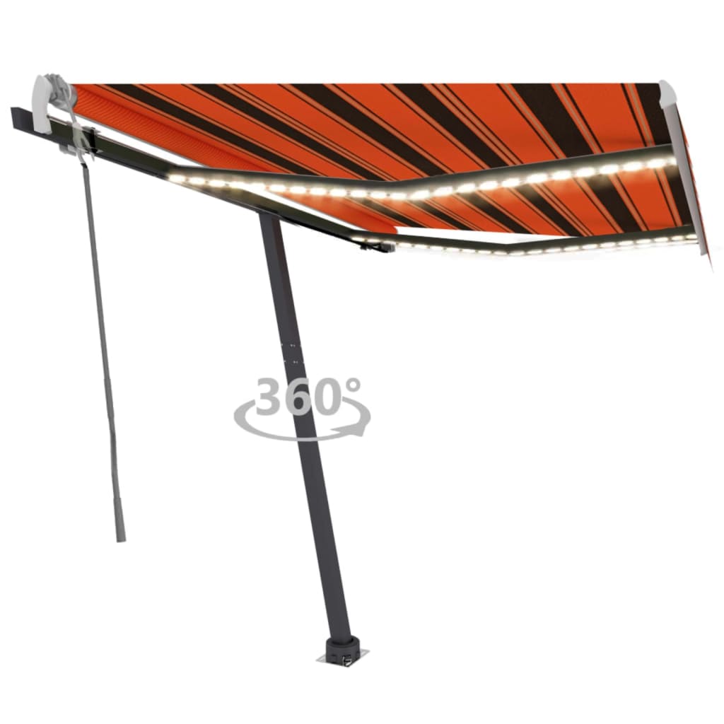 Vidaxl Luifel manuell ausziehbar mit LED 300x250 cm Orange und Braun