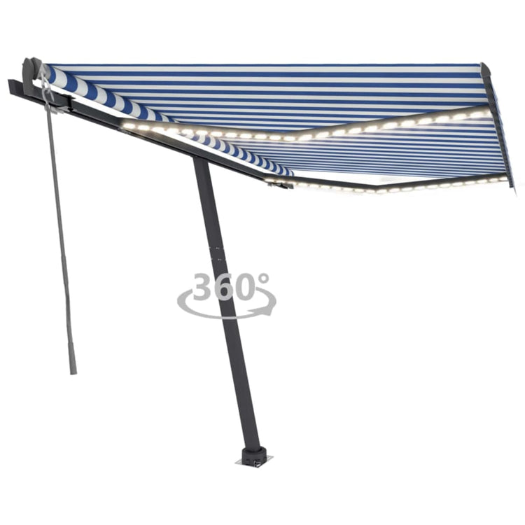 Vidaxl Luifel Automatik mit LED- und Windsensor 300x250 cm blau weiß