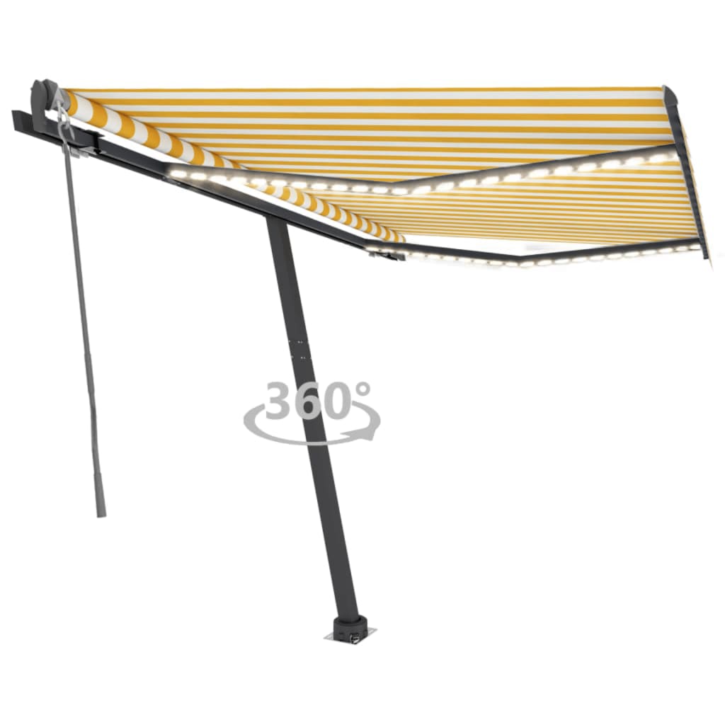 Vidaxl Luifel Automatik mit LED- und Windsensor 300x250 cm gelb und weiß