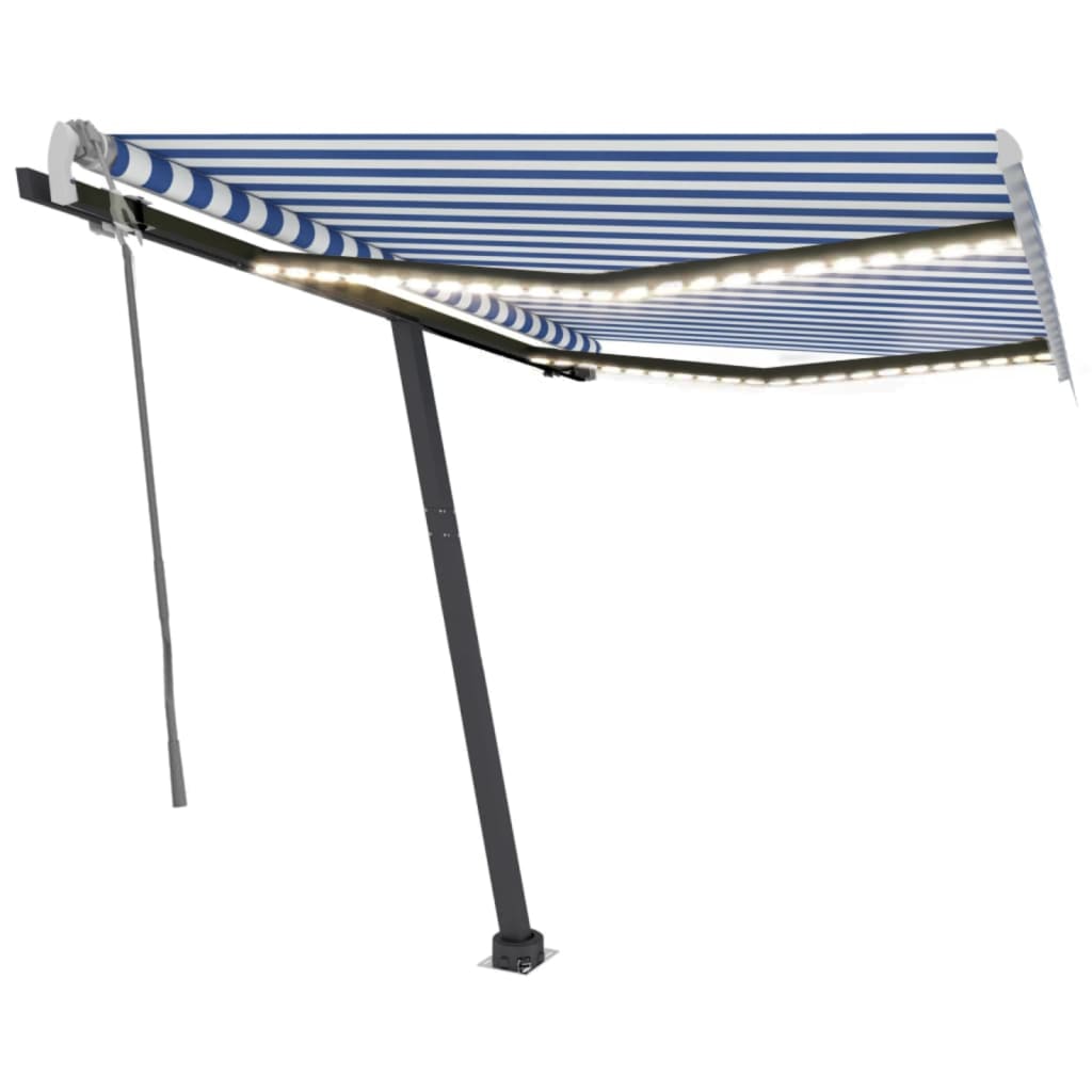 Vidaxl Luifel manuell ausziehbar mit LED 350x250 cm blau und weiß