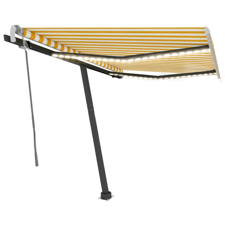 Vidaxl luifel manuell ausziehbar mit LED 350x250 cm gelb und weiß