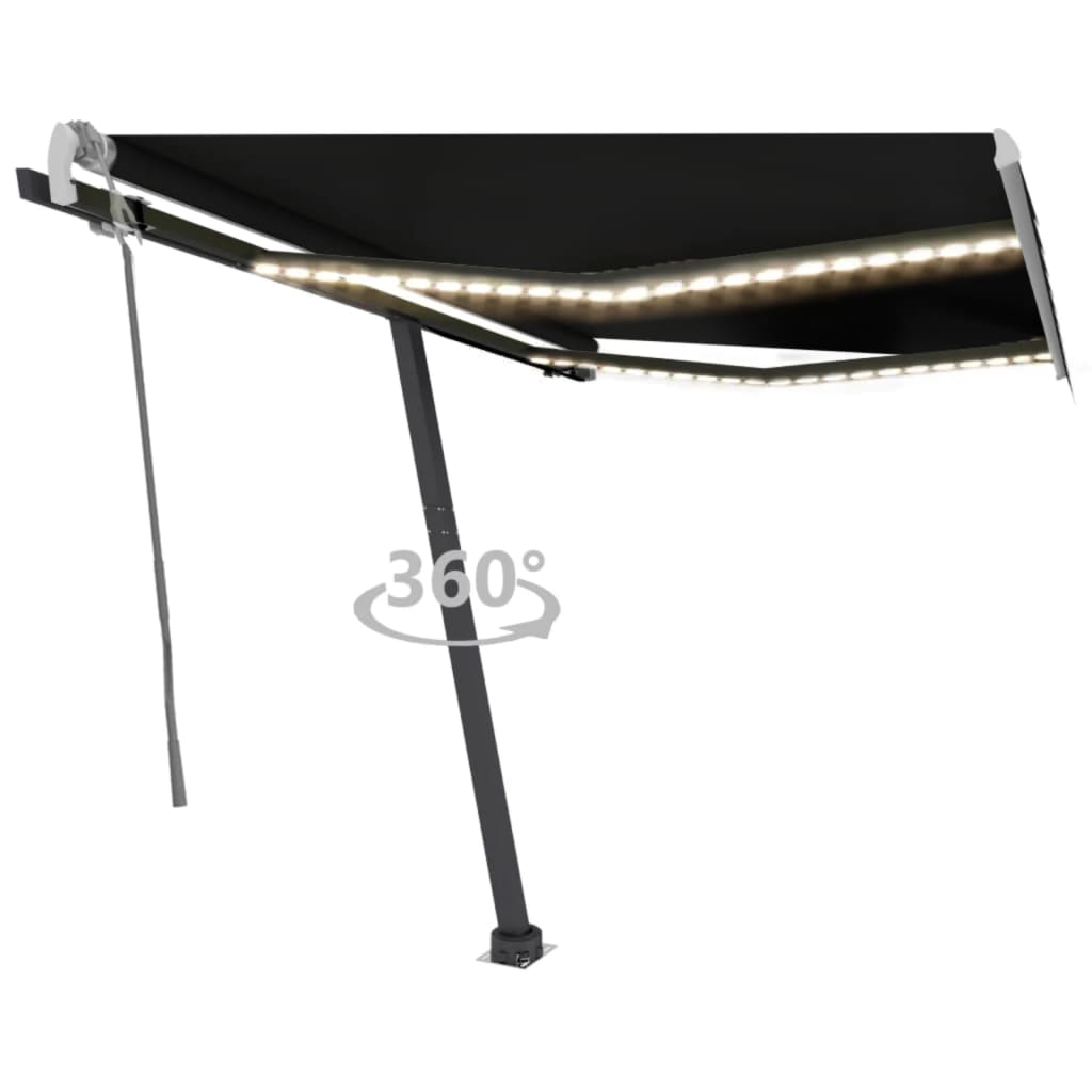 Vidaxl luifel manuell ausziehbar mit LED 350x250 cm Anthrazitfarbe
