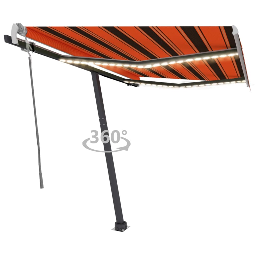 Vidaxl Luifel mit LED 350x250 cm Orange und Braun manuell ausziehbar