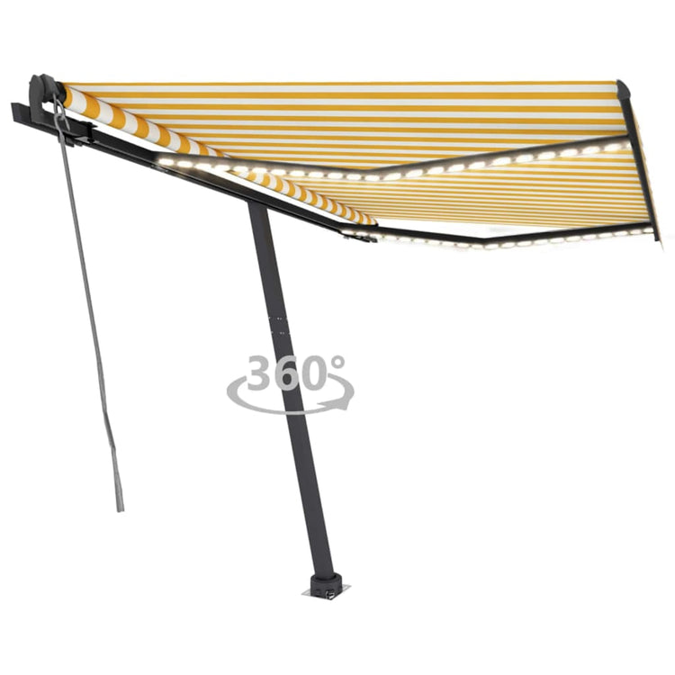 Vidaxl Luifel Automatik mit LED- und Windsensor 350x250 cm gelb und weiß