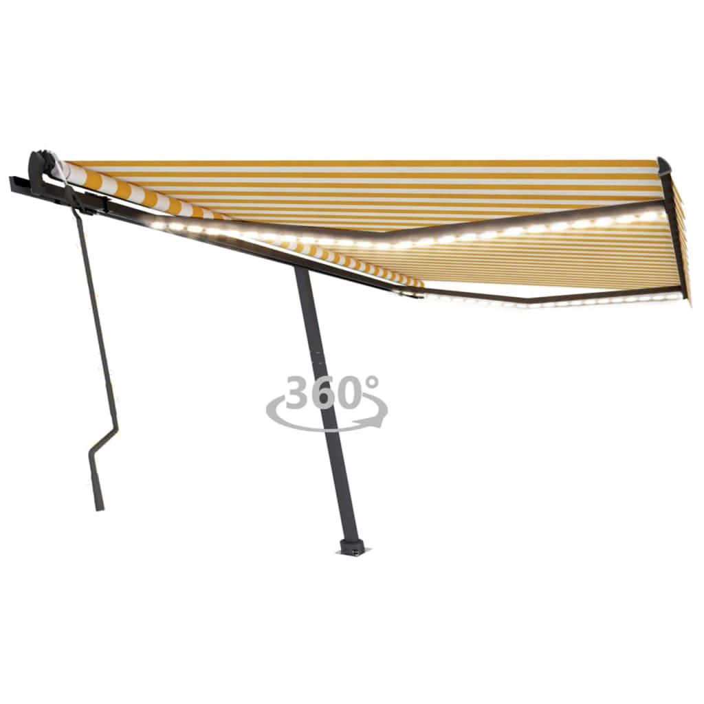 Vidaxl luifel manuell ausziehbar mit LED 400x300 cm gelb und weiß
