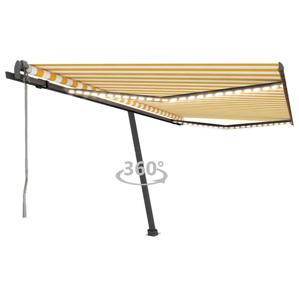 Vidaxl Luifel Automatik mit LED- und Windsensor 450 x 300 cm gelb und weiß