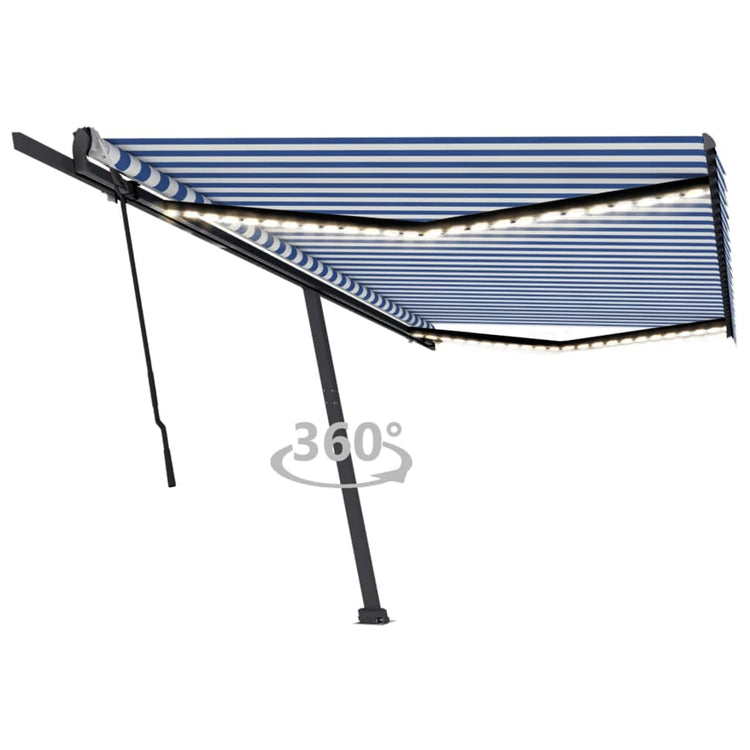 Vidaxl luifel manuell ausziehbar mit LED 500x300 cm blau und weiß