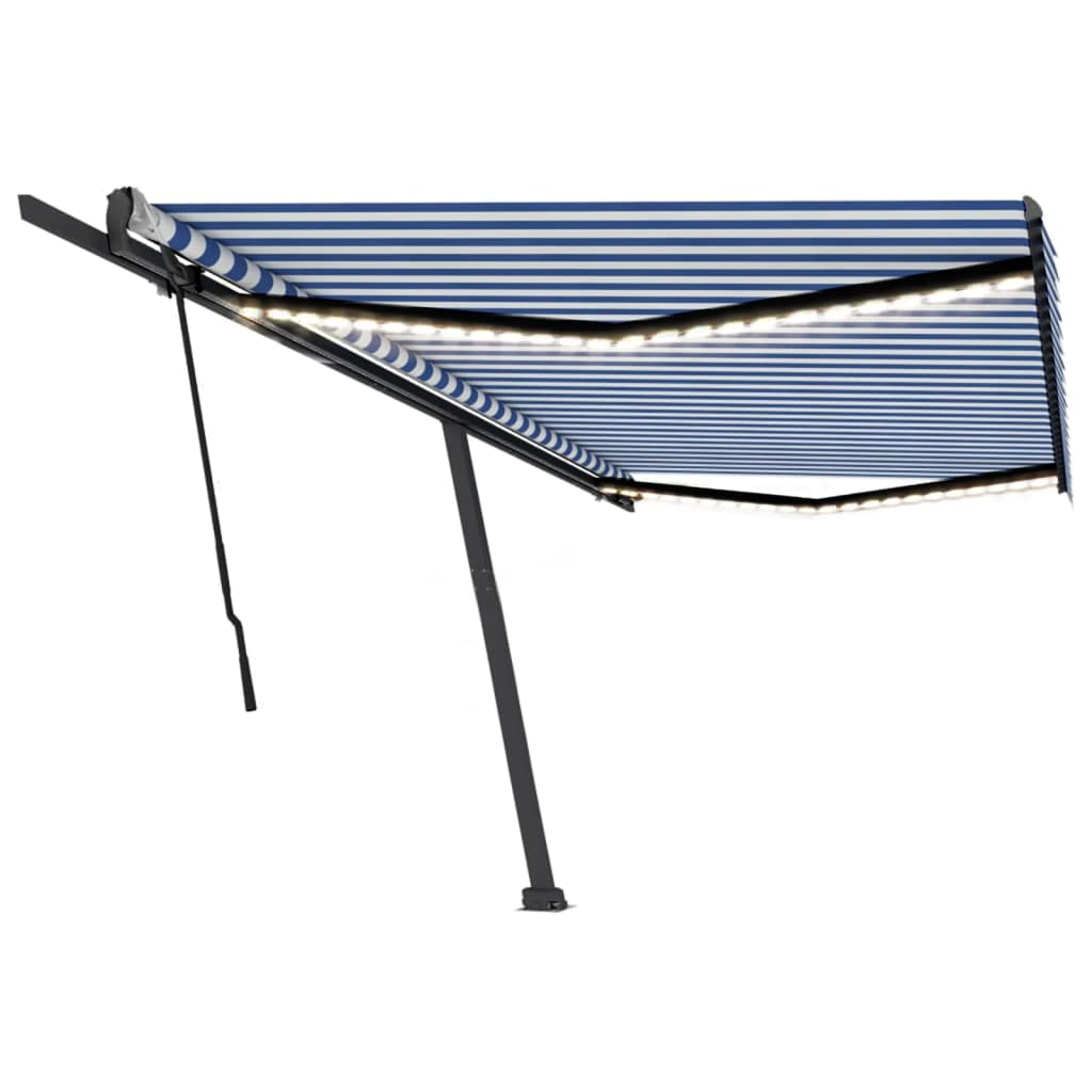 Vidaxl luifel manuell ausziehbar mit LED 500x300 cm blau und weiß