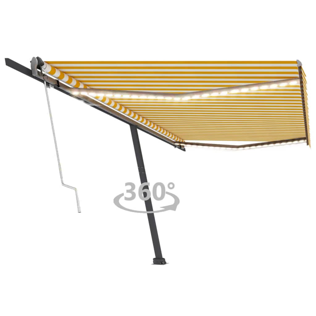Vidaxl Luifel Automatik mit LED- und Windsensor 500x300 cm gelb und weiß