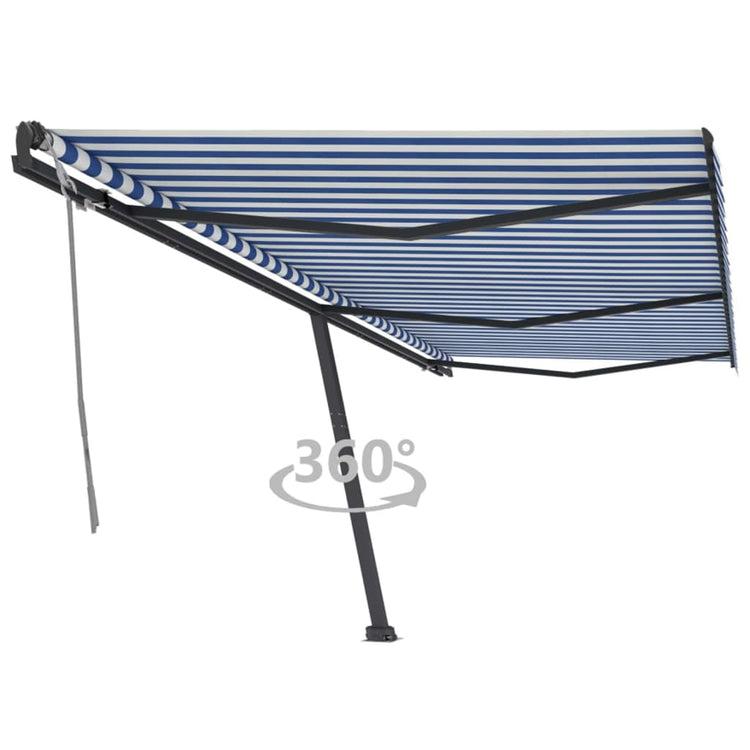 Vidaxl luifel distanziert sich manuell erstreckt sich 600 x 300 cm blau und weiß