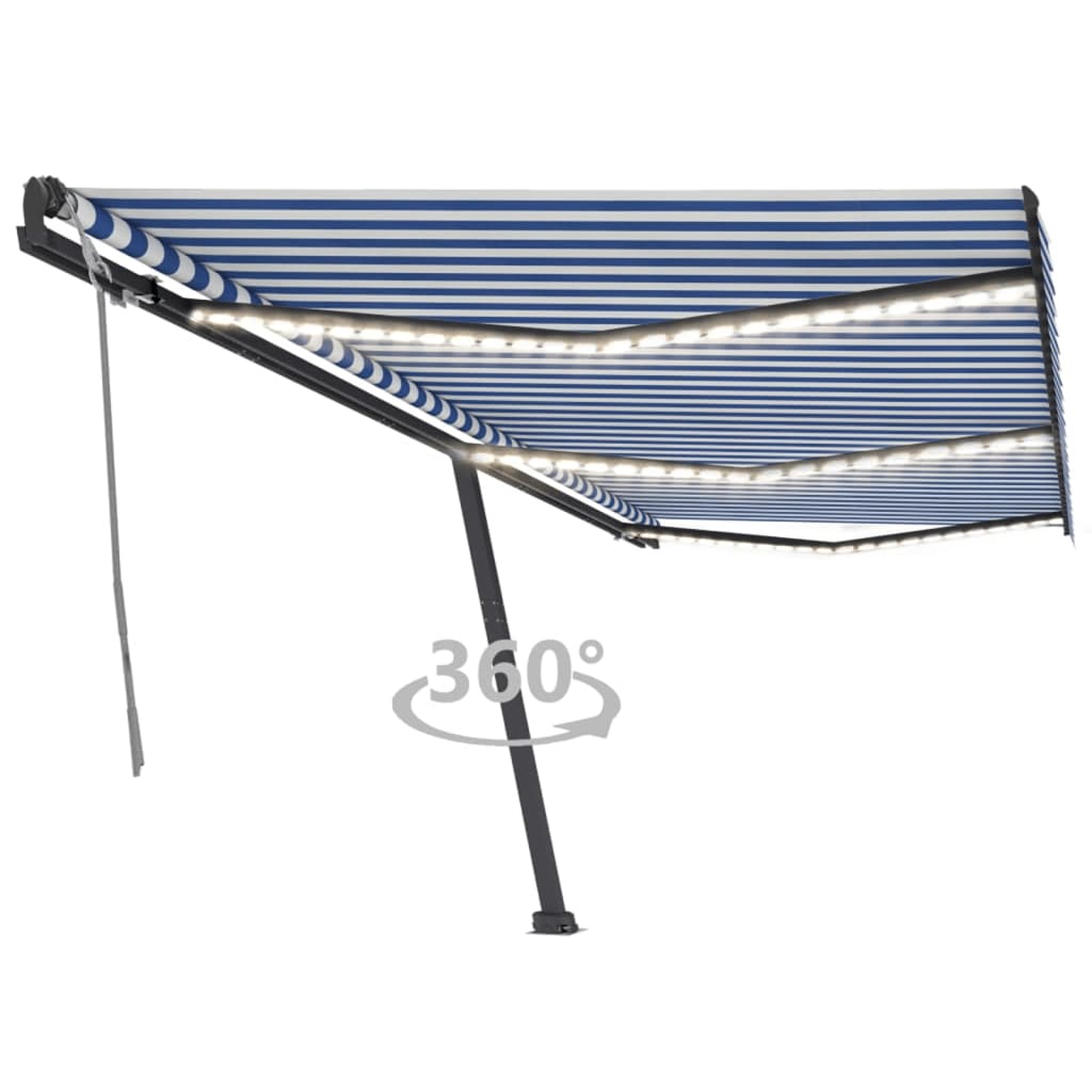Vidaxl luifel manuell ausziehbar mit LED 600x300 cm blau und weiß