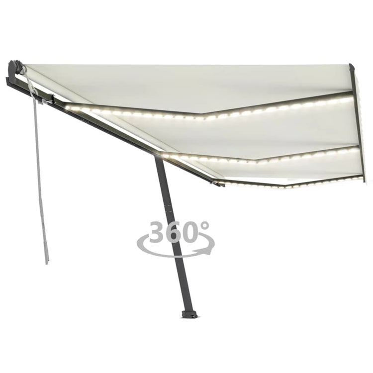 Vidaxl luifel manuell ausziehbar mit LED 600x300 cm cremefarben