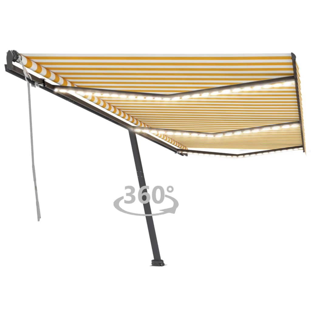 Vidaxl luifel manuell ausziehbar mit LED 600x300 cm gelb und weiß