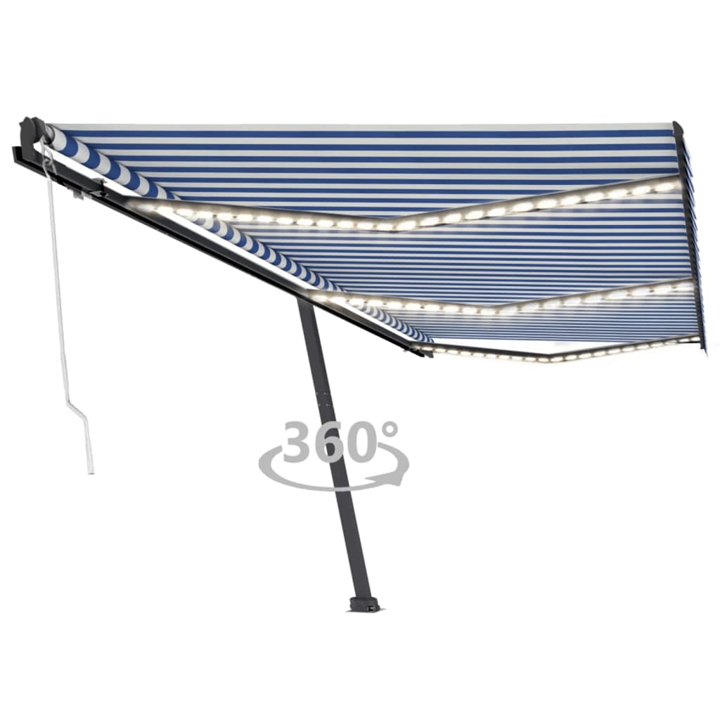 Vidaxl Luifel Automatik mit LED- und Windsensor 600x300 cm blau weiß