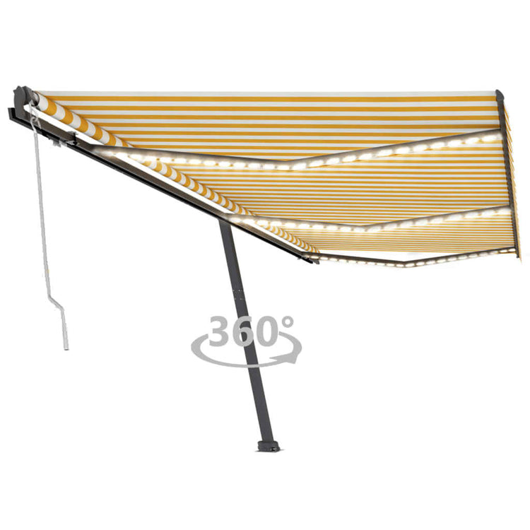 Vidaxl Luifel Automatik mit LED- und Windsensor 600x300 cm gelb und weiß