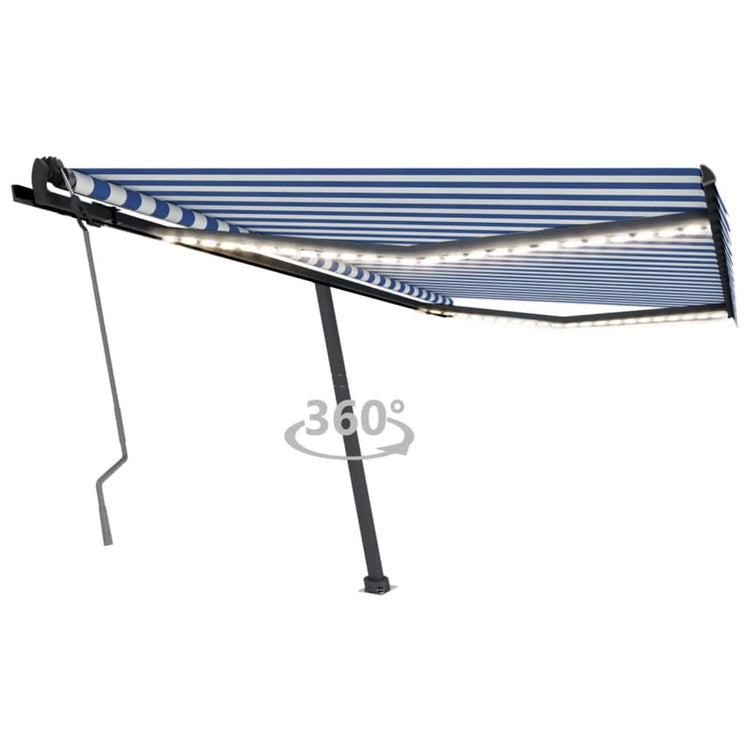 Vidaxl luifel manuell ausziehbar mit LED 400x350 cm blau und weiß