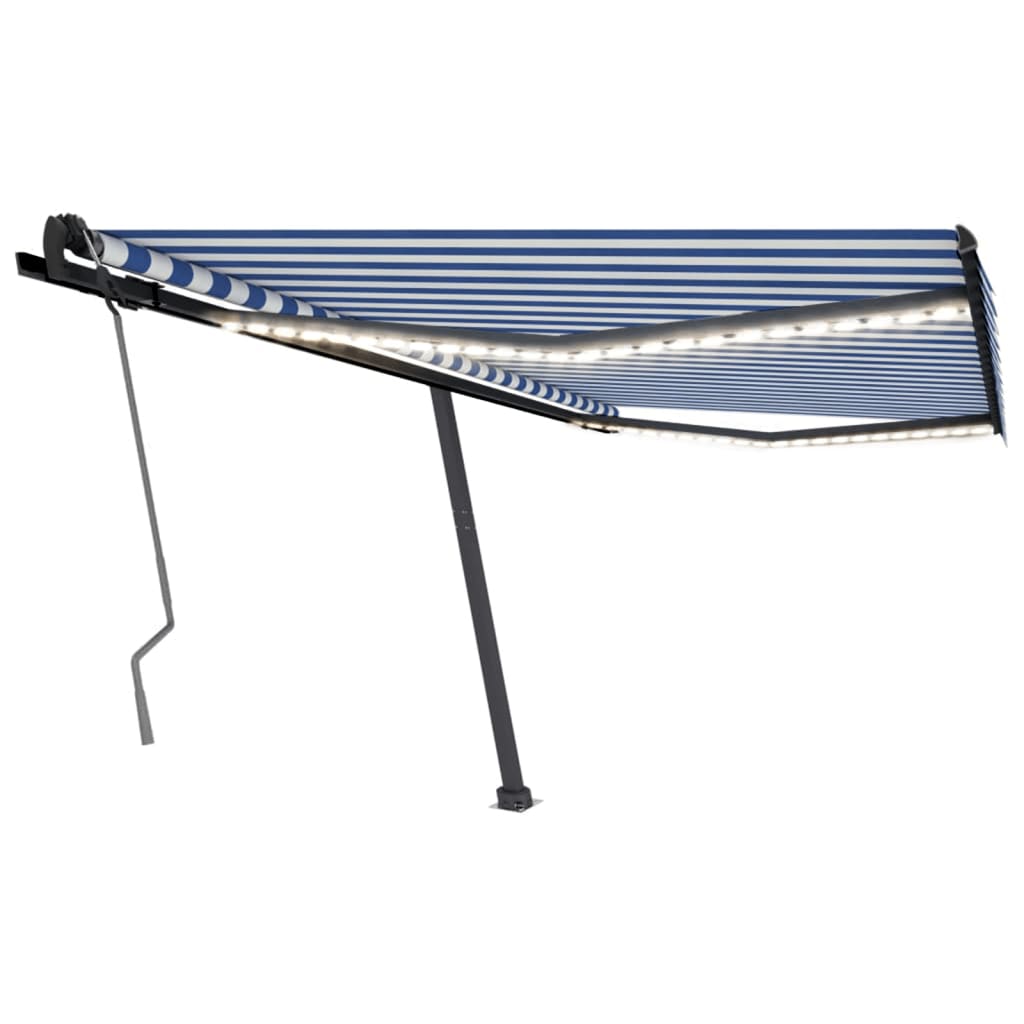 Vidaxl luifel manuell ausziehbar mit LED 400x350 cm blau und weiß
