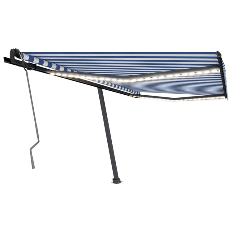 Vidaxl luifel manuell ausziehbar mit LED 400x350 cm blau und weiß