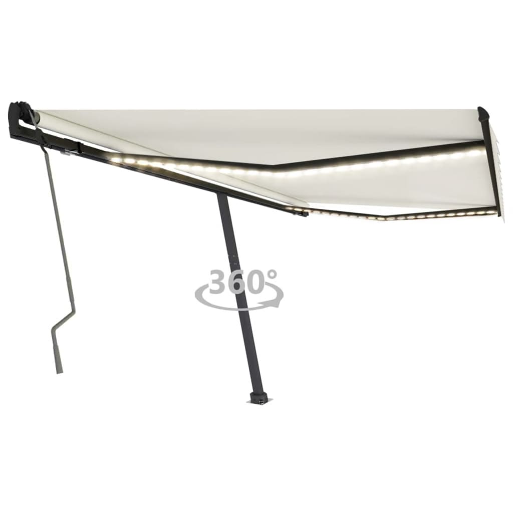 Vidaxl luifel manuell ausziehbar mit LED 400x350 cm cremefarben