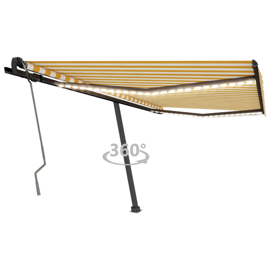 Vidaxl laifel manuell ausziehbar mit LED 400x350 cm gelb und weiß