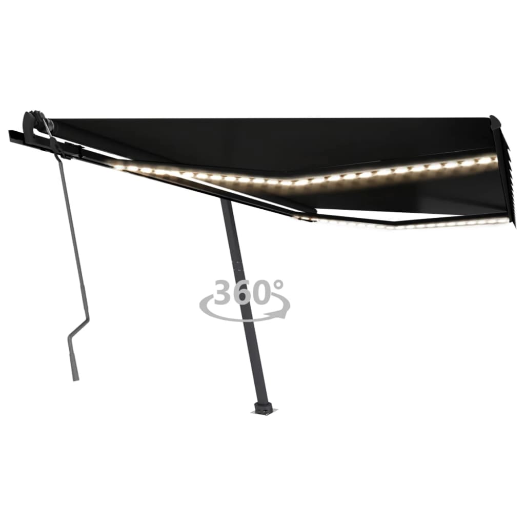 Vidaxl luifel manuell erweiterbar mit LED 400x350 cm Anthrazitfarbe