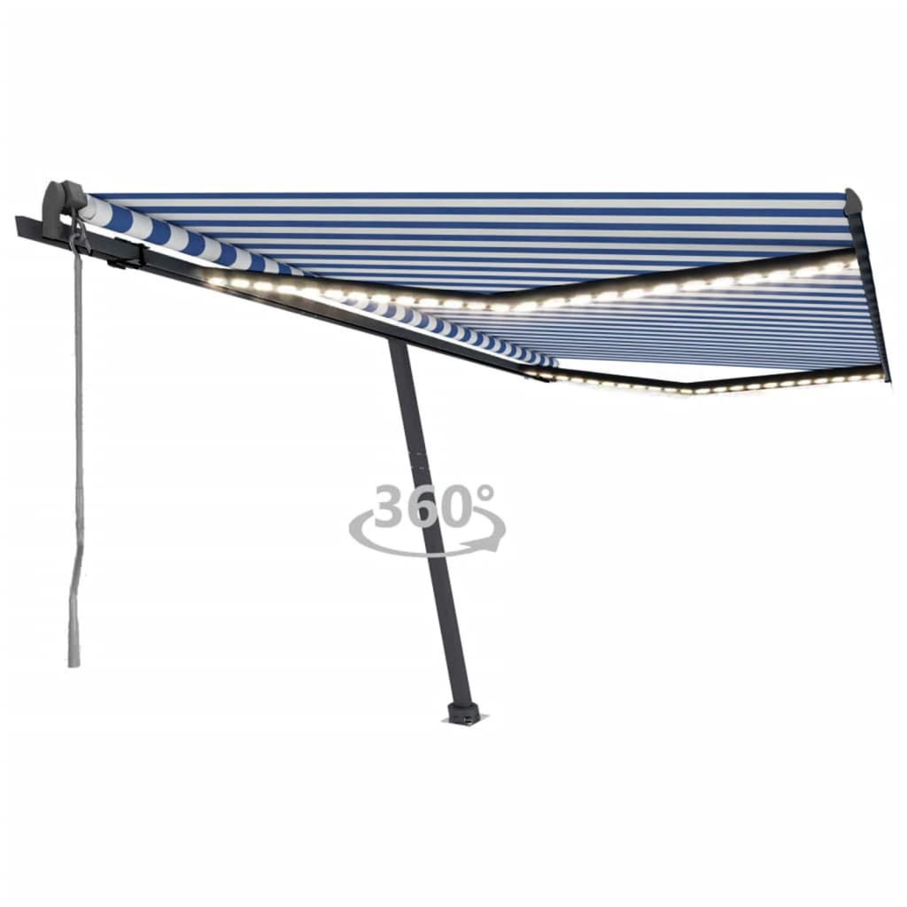Vidaxl Luifel Automatik mit LED- und Windsensor 400x350 cm blau weiß