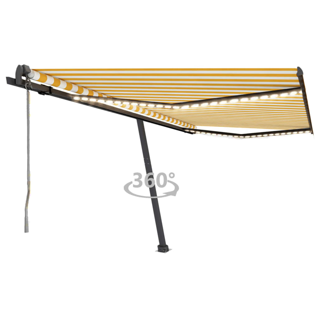 Vidaxl Luifel Automatik mit LED- und Windsensor 400x350 cm gelb und weiß