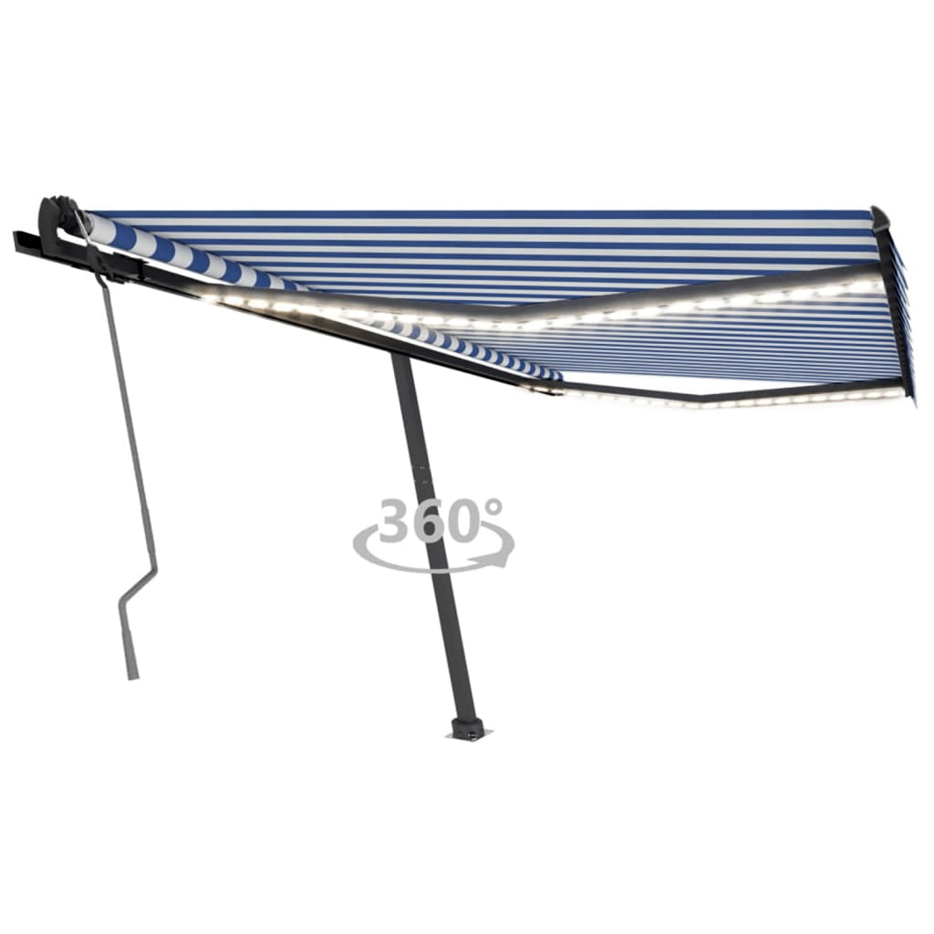Vidaxl luifel manuell ausziehbar mit LED 450x350 cm blau und weiß