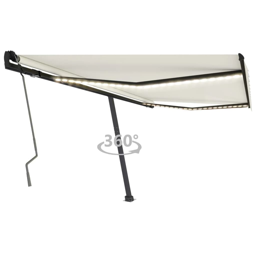 Vidaxl Luifel mit LED 450x350 cm cremefarbener Colored manuell ausziehbar