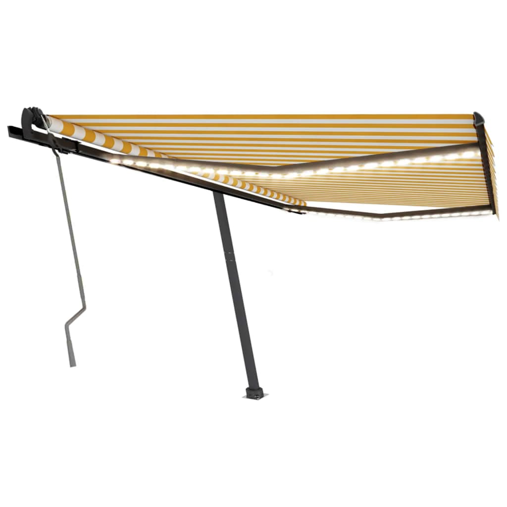 Vidaxl luifel manuell ausziehbar mit LED 450x350 cm gelb und weiß